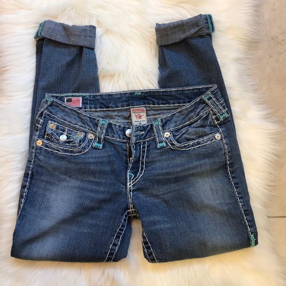 Contrast Stitching Washed Blue Jeans - Picture 3 of 7